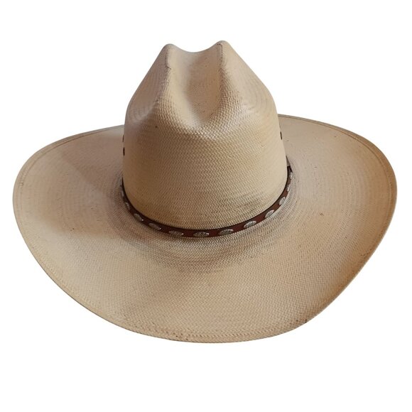 7 1/8 George Strait Resistol Mens Straw Cowboy Hat Vintage 1990's Western Oval - Picture 2 of 16